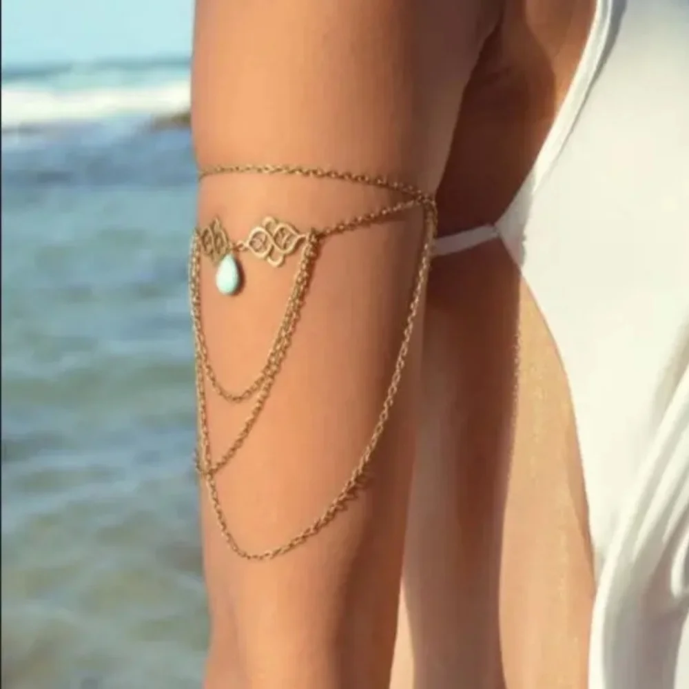 Armband Faux Turquoise Arm Cuff Sleeve Chain Armlet Bracelet Bronze Gold Silver
